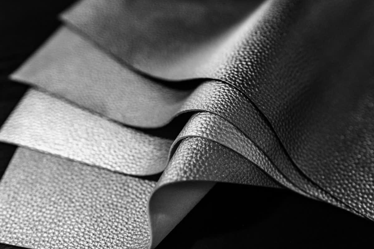 Macro photograph of full-grain leather swatches